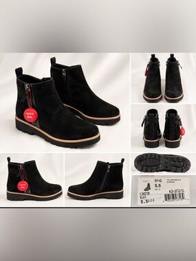 Ara Kingston Black Suede Ankle Boots HighSoft Comfort Lug Sole NWB Size 8